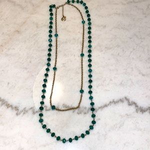 Long iridescent green beaded two strand necklace -Erica Lyons